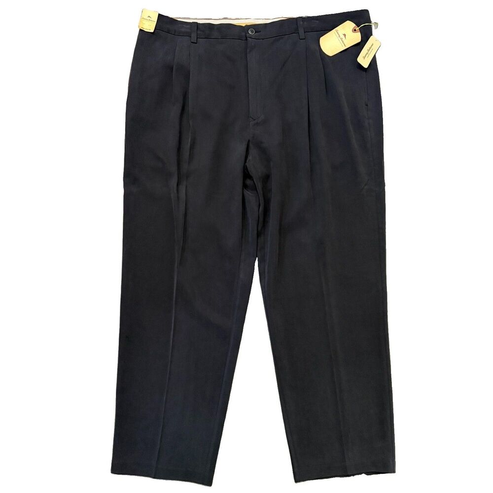 Tommy Bahama Mens Silk Rayon Pleated Trousers 44x30 Black